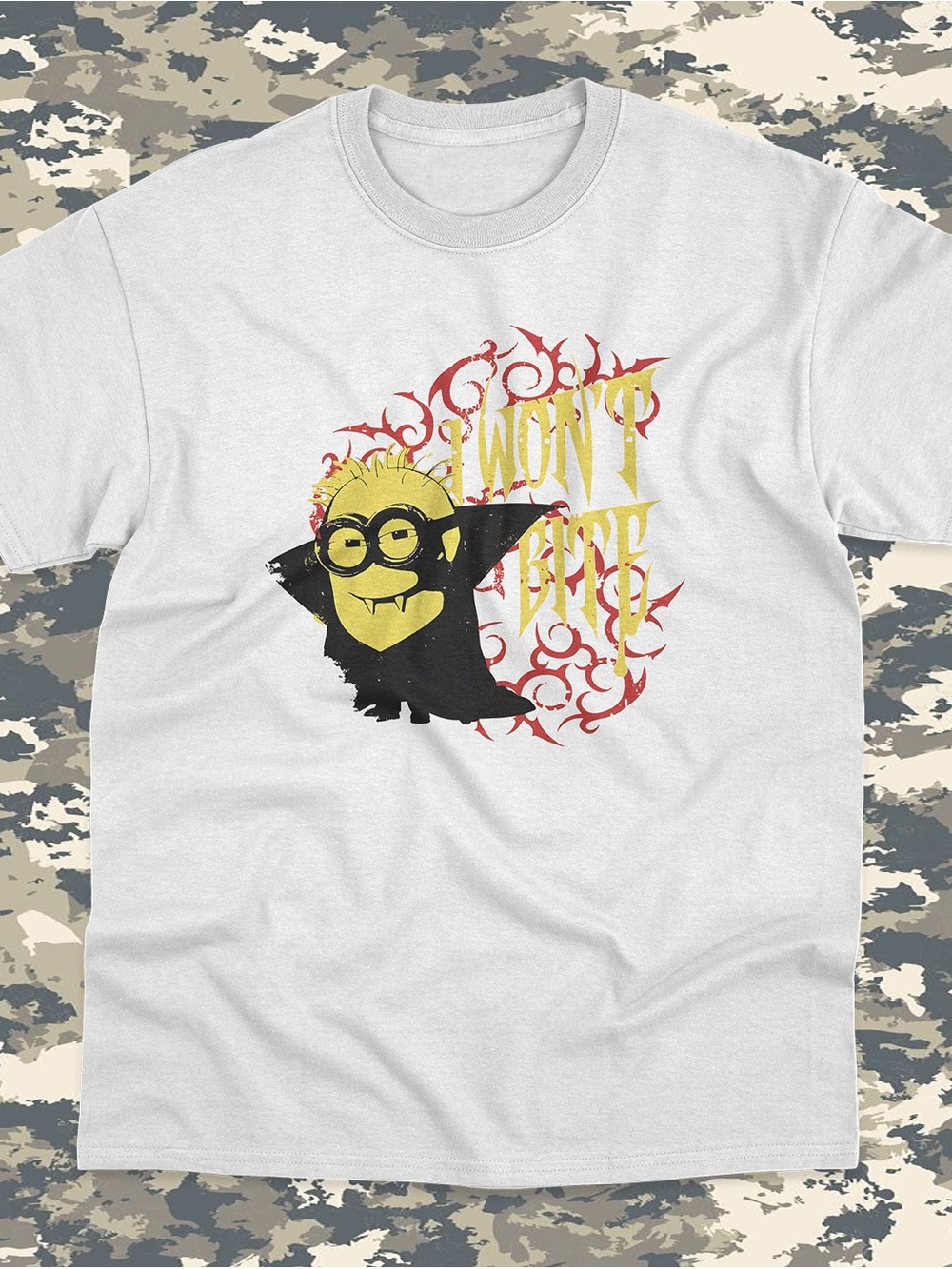 Minion Halloween White Graphic Men’sTee with Yellow & Black Design